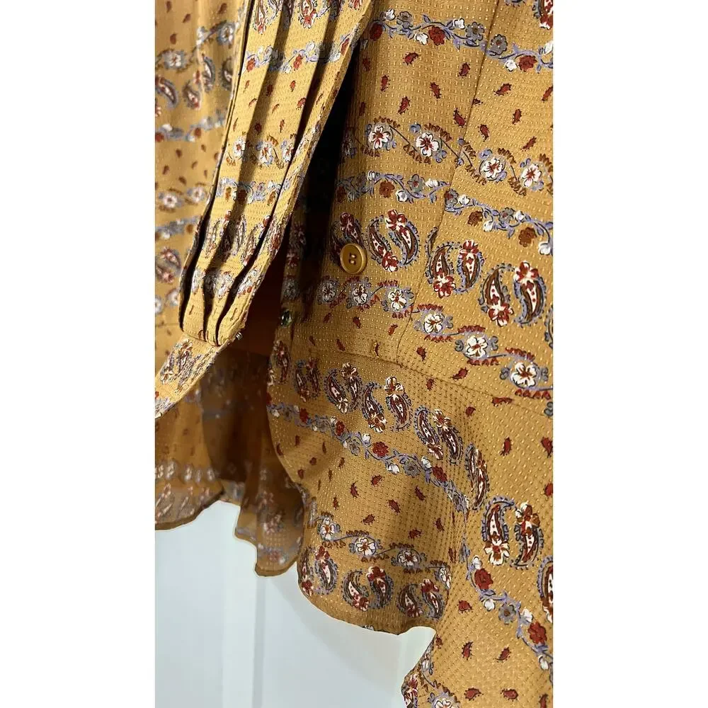 Vintage Japanese Floral Peplum Blouse 80s 90s Cottagecore Mustard Gold - Picture 15 of 15